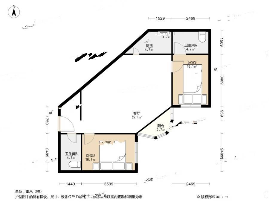 宝隆公寓2室1厅1卫93㎡户型图