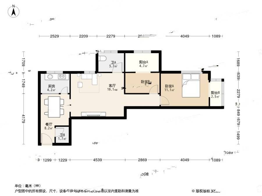 宝隆公寓2室1厅1卫93㎡户型图