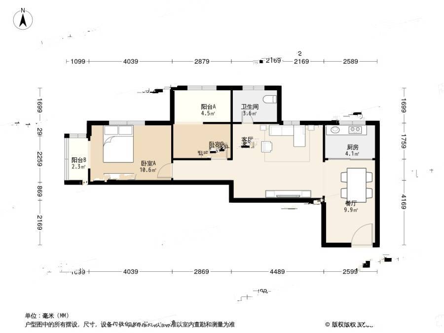 宝隆公寓2室1厅1卫93㎡户型图