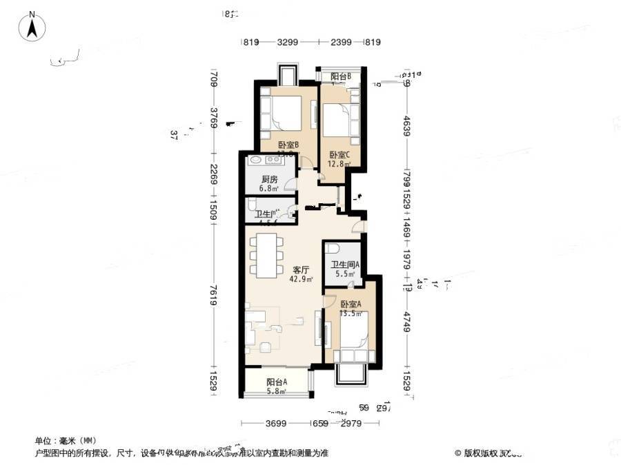 锦顺佳园3室1厅2卫140.6㎡户型图