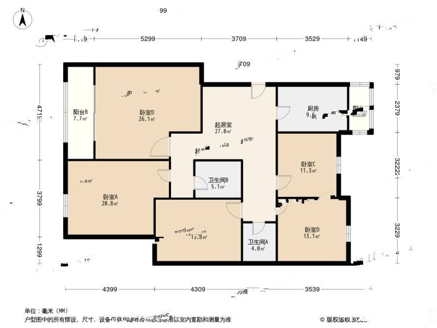 锦顺佳园5室1厅2卫152.2㎡户型图