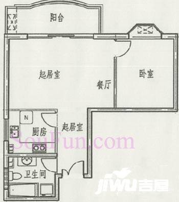 东区国际1室1厅1卫81.1㎡户型图