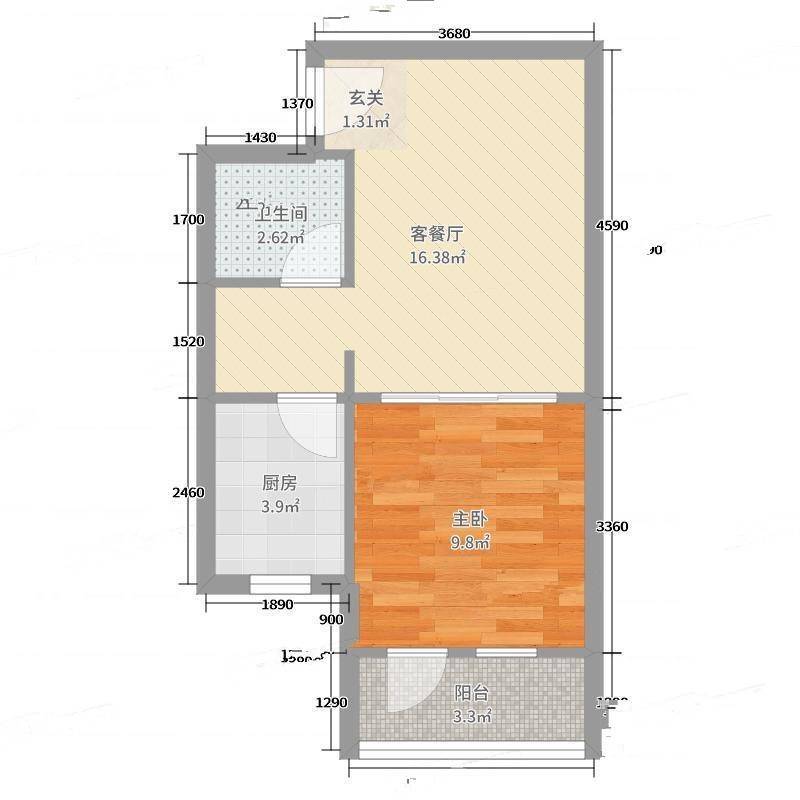 八里庄北里1室0厅0卫45㎡户型图