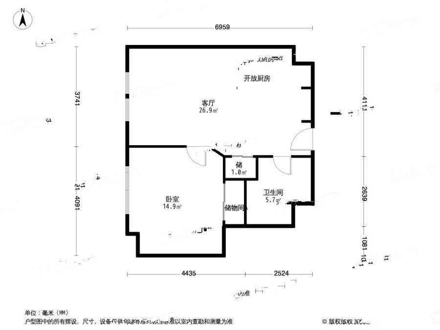 乐成豪丽1室1厅1卫73.3㎡户型图