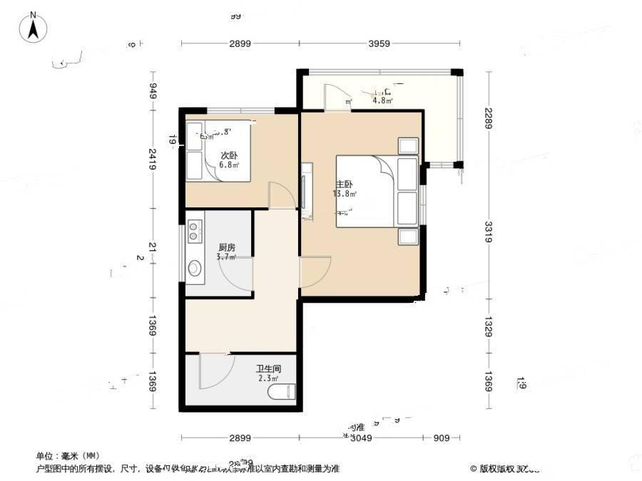 卫生部小区2室0厅1卫54.5㎡户型图