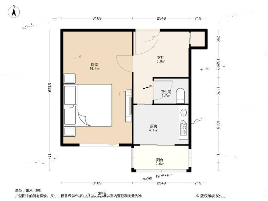 卫生部小区1室1厅1卫40㎡户型图