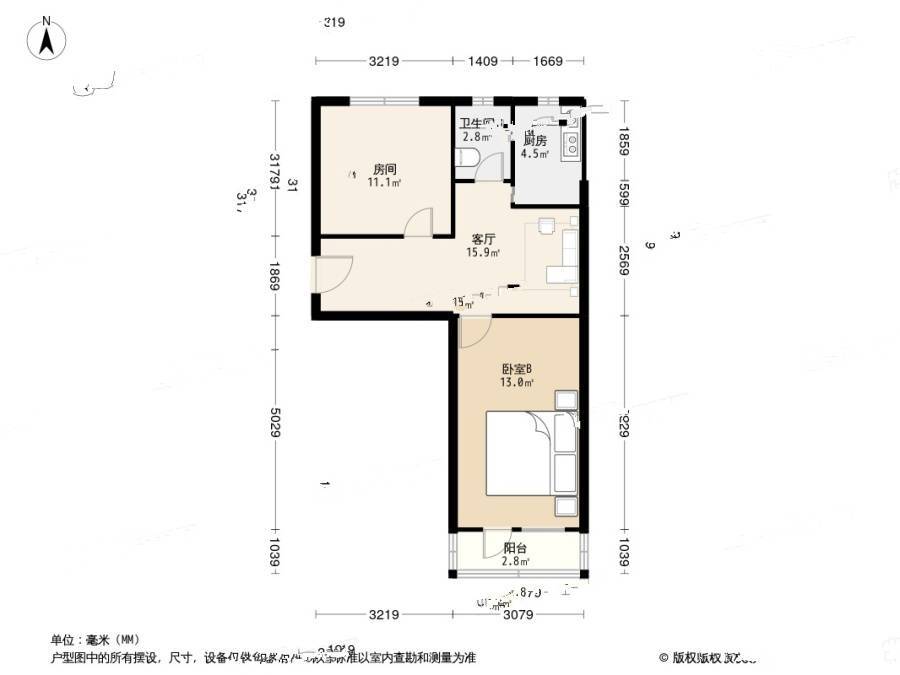 信建里2室1厅1卫65㎡户型图