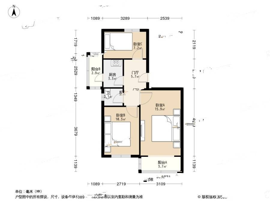 铁东小区3室0厅1卫62.8㎡户型图