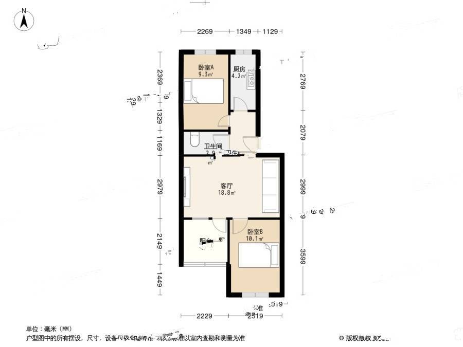 霍营住宅小区2室1厅1卫59㎡户型图