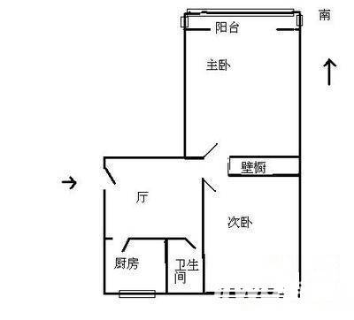 育人里2室1厅1卫45㎡户型图