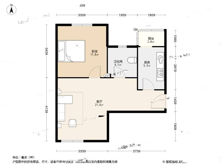 DBC加州小镇C区1室1厅1卫64㎡户型图