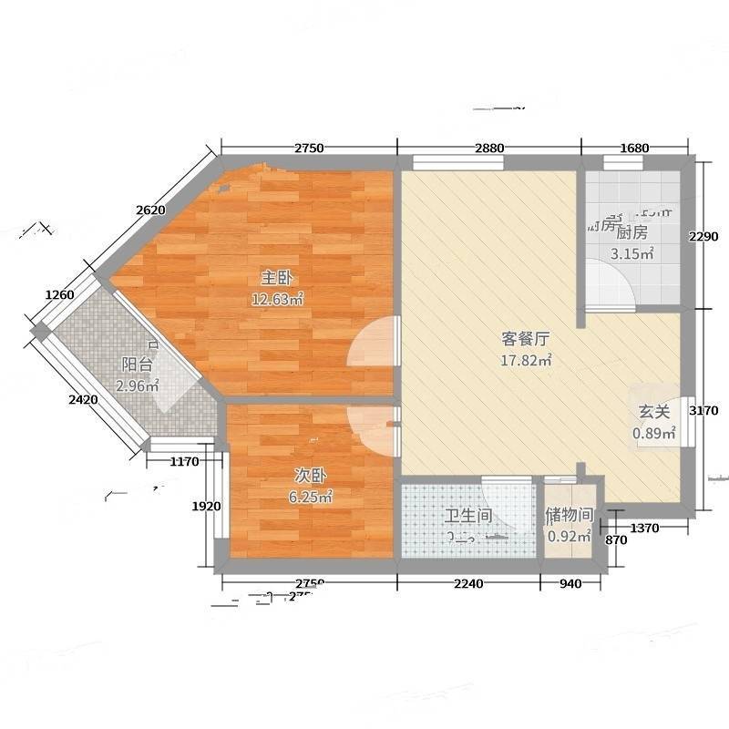 劲松南路小区2室0厅0卫65㎡户型图