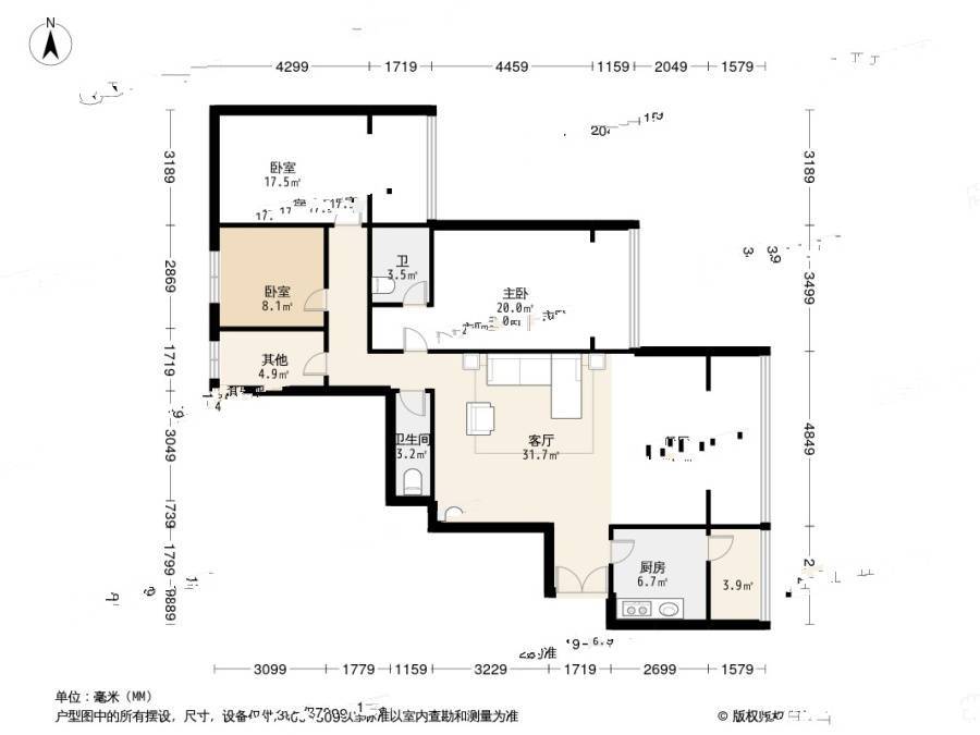 龙阁4室2厅2卫168㎡户型图