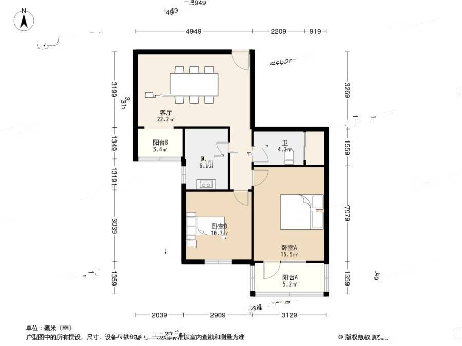 邮科社区2室1厅1卫75㎡户型图