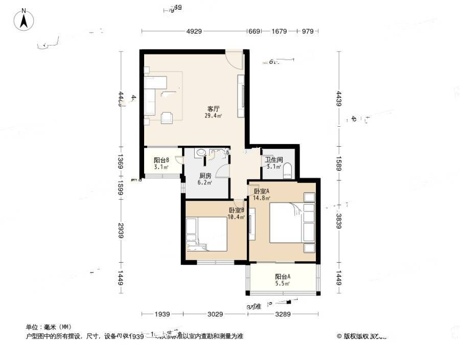 邮科社区2室1厅1卫81.1㎡户型图