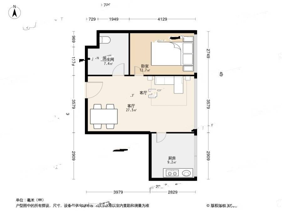 数码大厦1室1厅1卫80.3㎡户型图