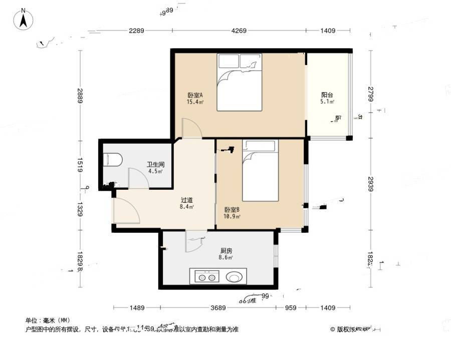 龙旗广场1室1厅1卫61㎡户型图