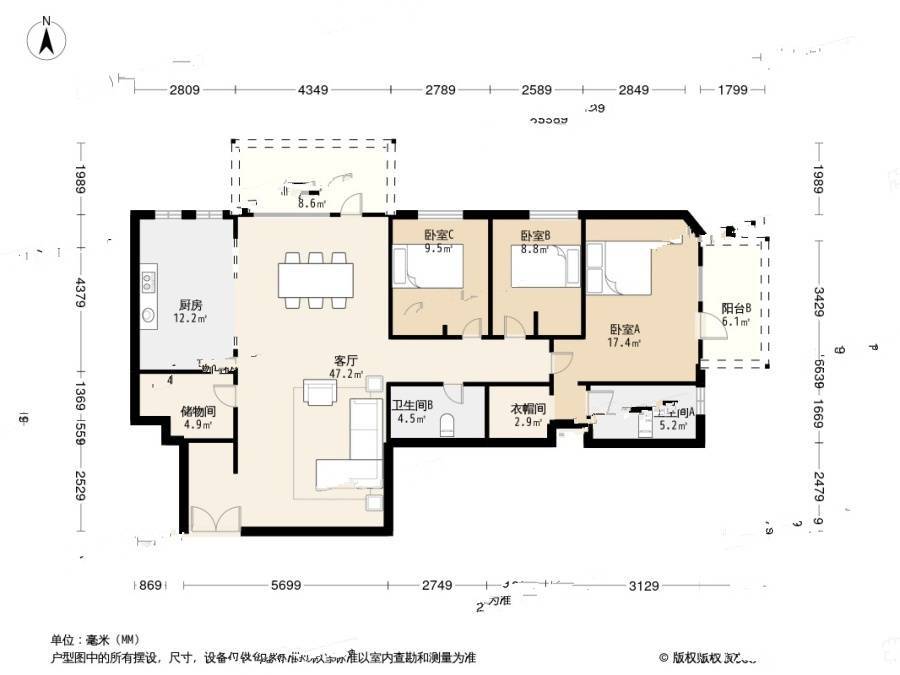 景园大厦3室1厅3卫194㎡户型图