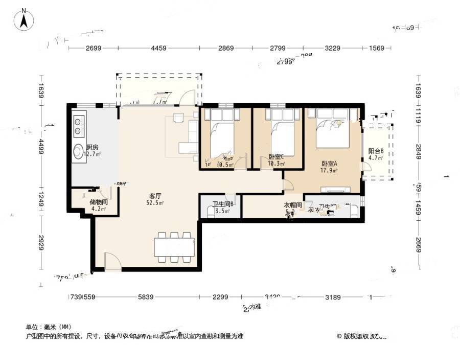 景园大厦3室1厅2卫194.8㎡户型图