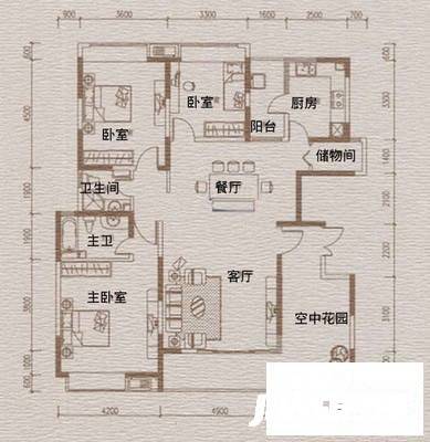 富康豪庭二期3室2厅2卫132㎡户型图