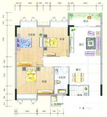 富康豪庭二期3室2厅2卫132㎡户型图