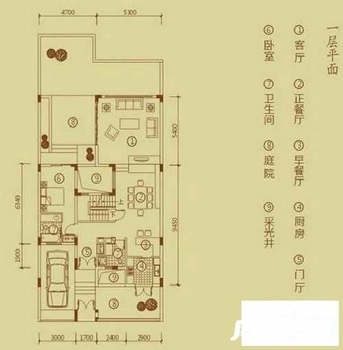 莲湖新村花园1室2厅1卫65㎡户型图
