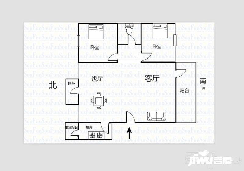 佳兆业水岸山城公寓2室2厅2卫88㎡户型图