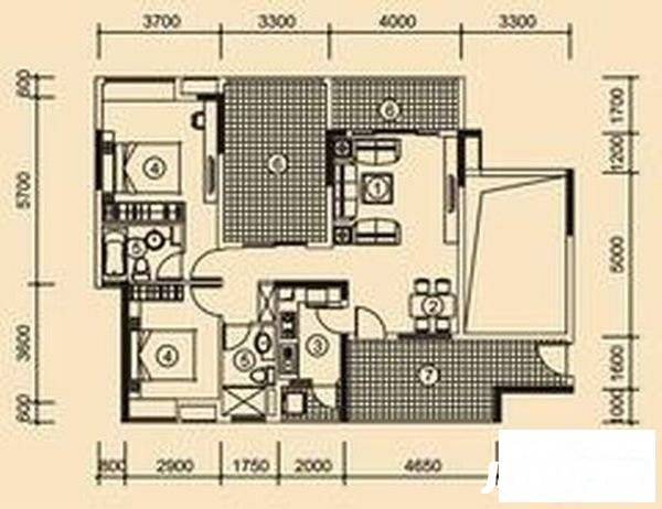 金泓·财富公馆2室2厅1卫72㎡户型图