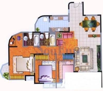 金泓·财富公馆3室2厅1卫38㎡户型图