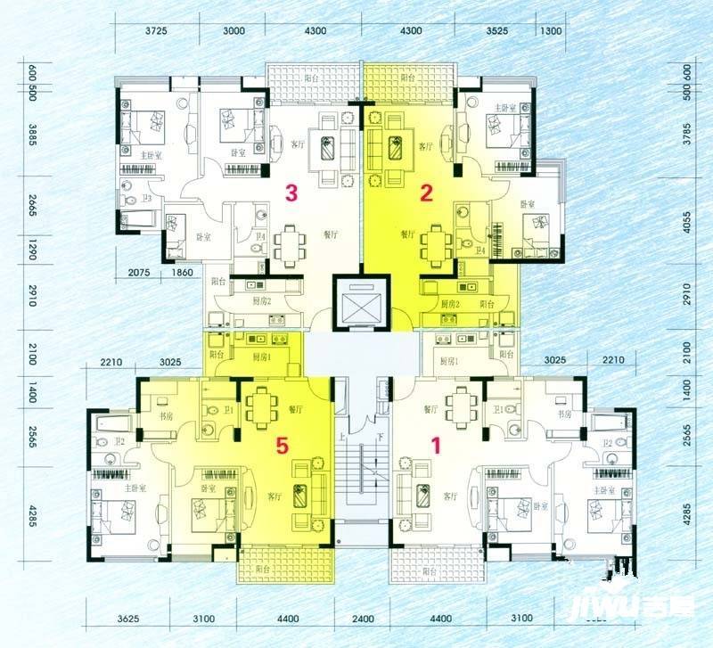 大步海滨花园一期3室2厅2卫113.4㎡户型图