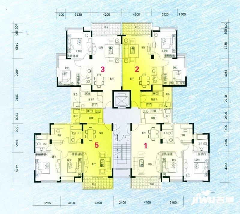 大步海滨花园一期2室2厅1卫94.6㎡户型图