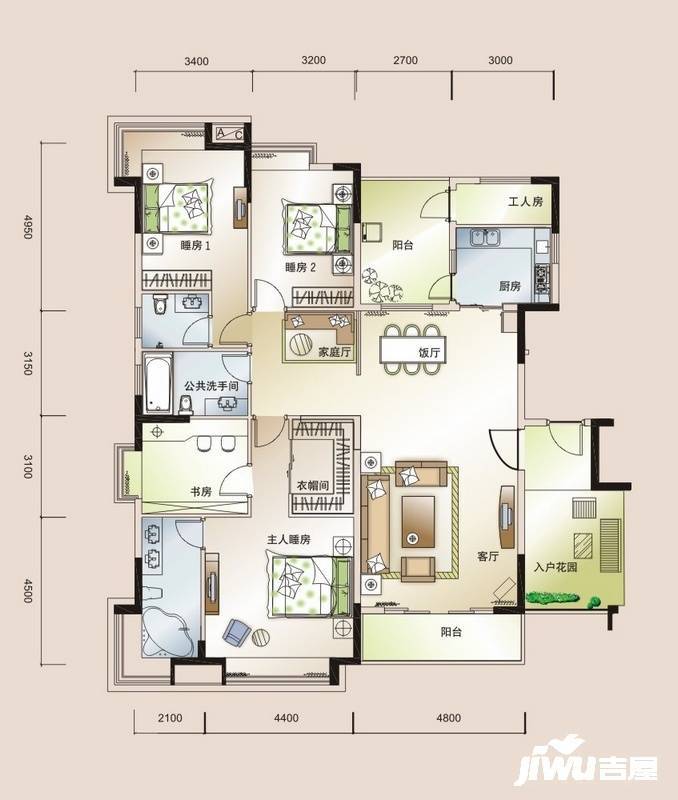 清华居别墅5室3厅3卫190㎡户型图