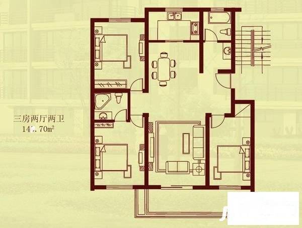 活力康城3室3厅2卫147㎡户型图