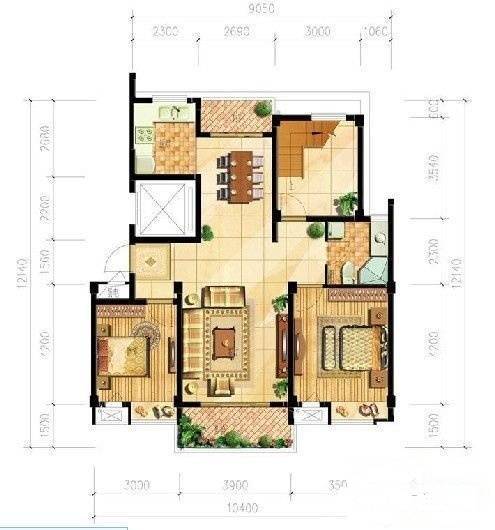 南城鸿福广场2室2厅1卫80㎡户型图