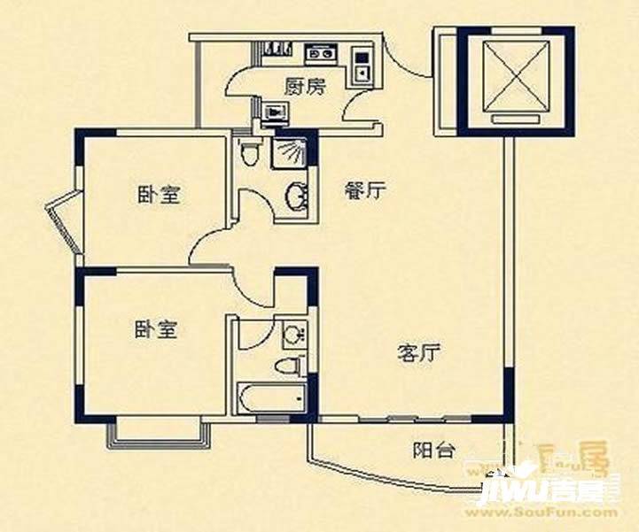 东泰花园2室2厅1卫78㎡户型图