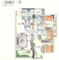 联华花园城二期3室2厅2卫106㎡户型图