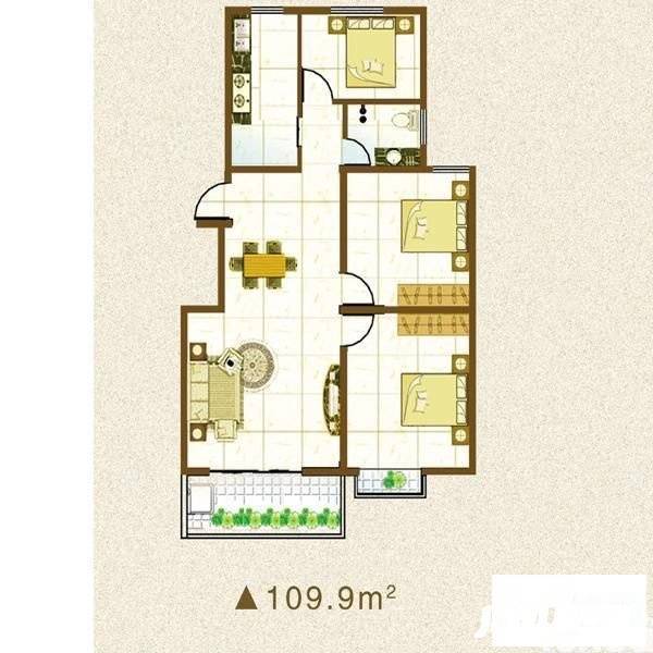 金色华庭二期3室2厅1卫130㎡户型图