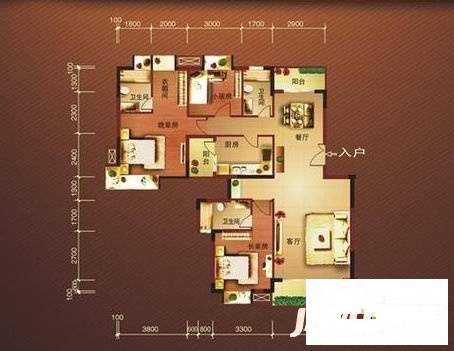 金色华庭二期3室2厅2卫130㎡户型图