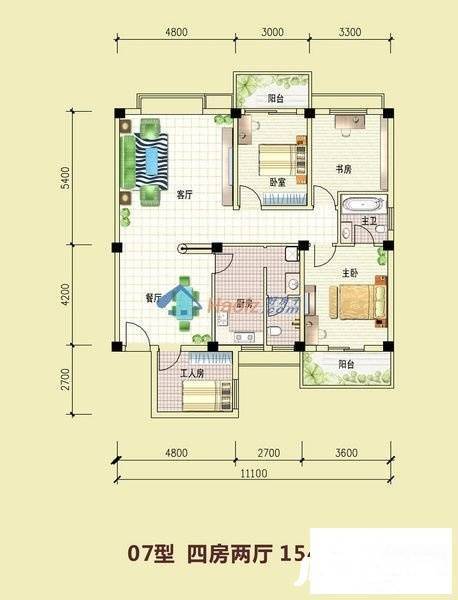 金色华庭二期4室2厅1卫127㎡户型图