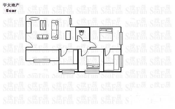 中兴商住楼2室2厅1卫84㎡户型图