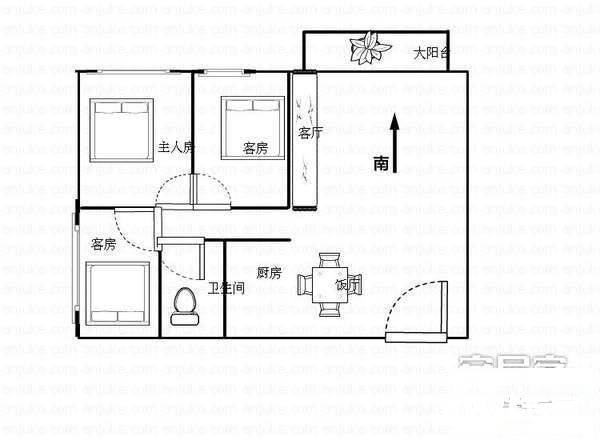 中兴商住楼3室2厅2卫100㎡户型图