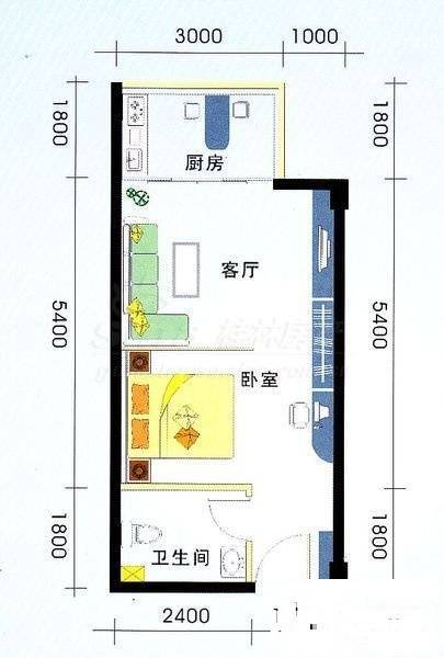 锦绣半山花园1室1厅1卫50㎡户型图