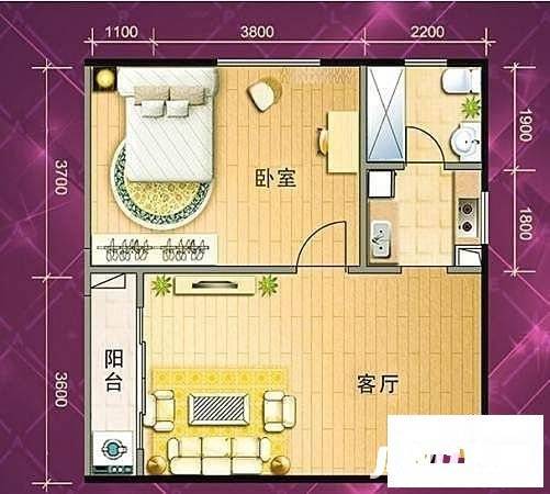 锦绣半山花园1室1厅1卫50㎡户型图