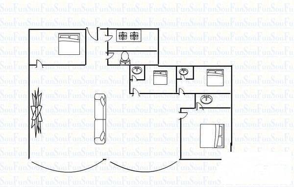 莞城东江花园4室2厅3卫130㎡户型图