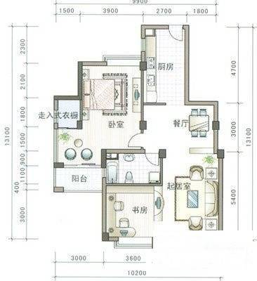 新园中区2室1厅1卫73㎡户型图