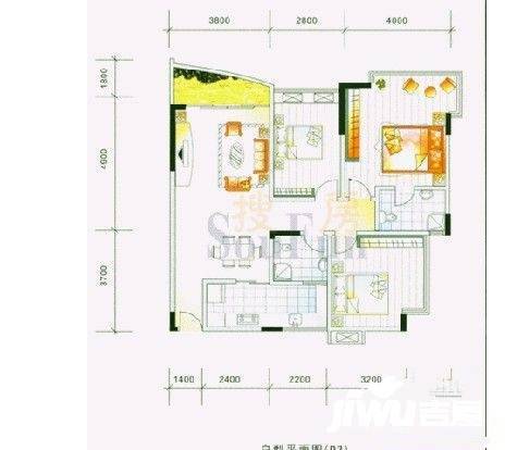 樟村万德楼3室2厅2卫128㎡户型图