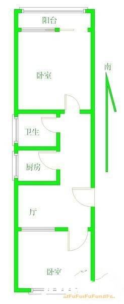 市京一村2室1厅1卫61㎡户型图