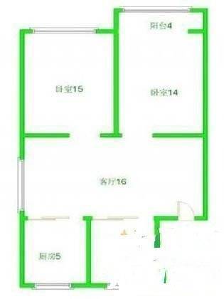 市京一村2室1厅1卫61㎡户型图