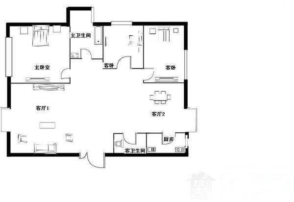 市京一村3室1厅1卫110㎡户型图