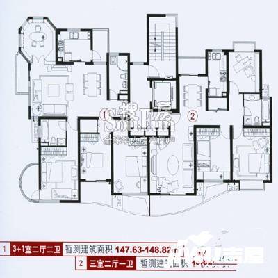 愉景华庭3室2厅1卫118.3㎡户型图